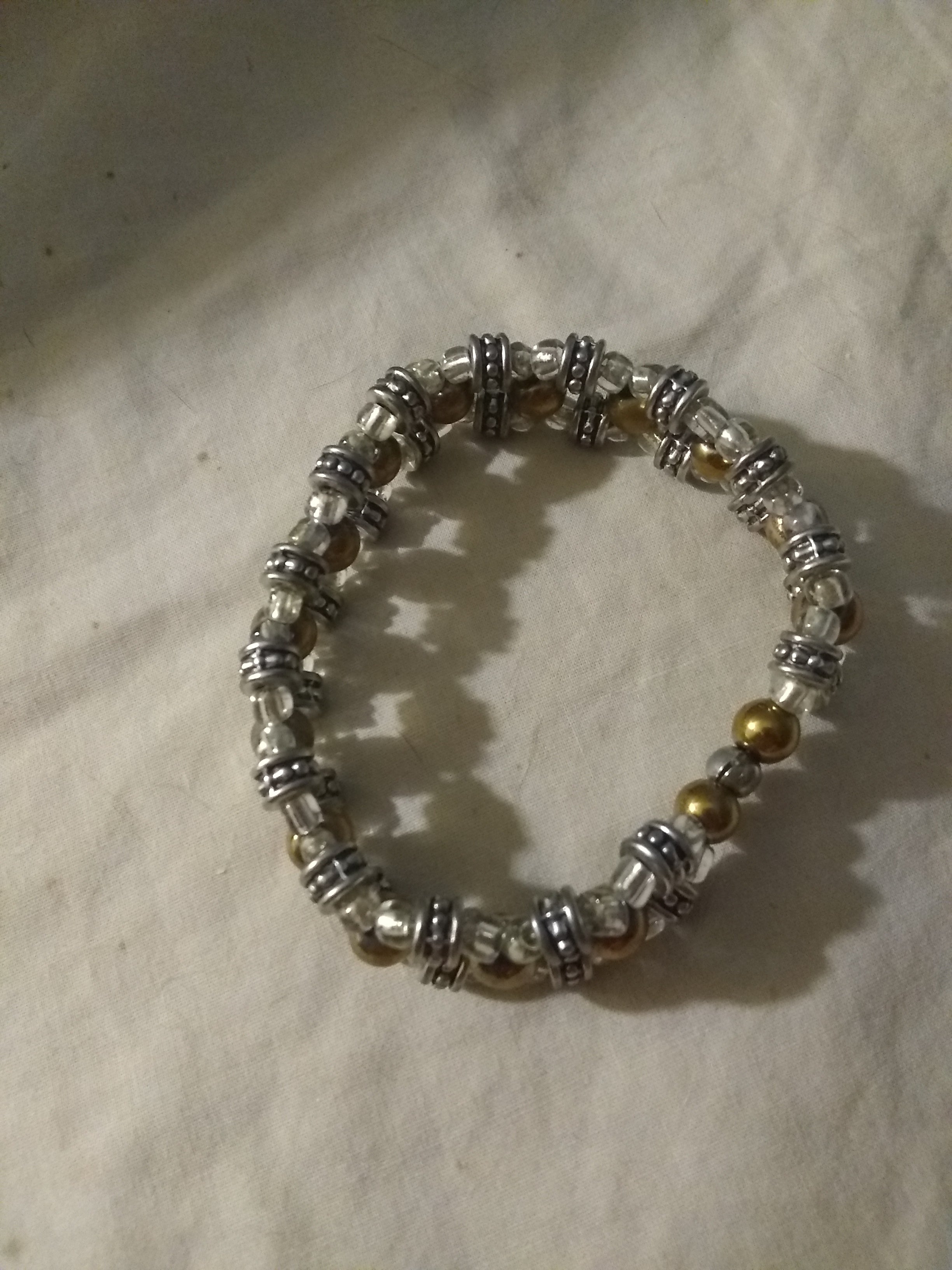 Tibetan silver and gold center beaded bracelet
